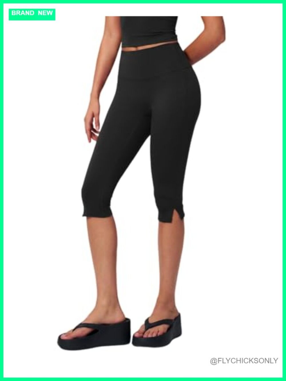 Capri Leggings for Women No Front Seam Side Split Crop Pants 15"